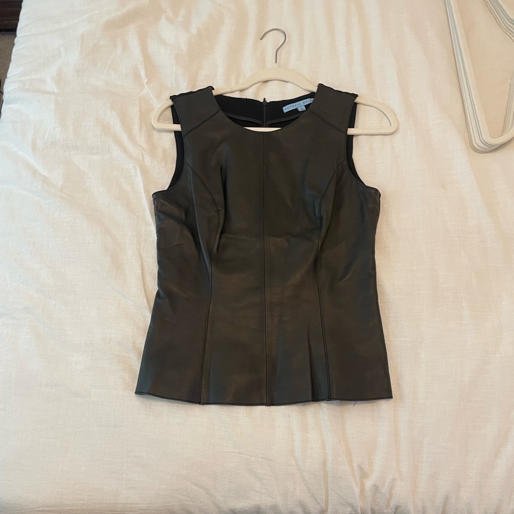 ANTONIO MELANI Charcoal Faux Leather Blouse